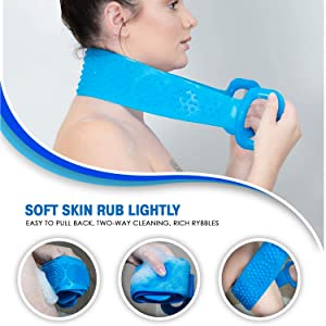 SHERICE Silicone Bath Belt Scrubber Exfoliating, Eco-Friendly, Easy to Clean, Long-Lasting Body Shower Brush with Handle for Ultimate Hygiene and Luxury Bathing Bliss.